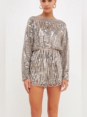 Endless Rose Silver Sequin Mini Dress Romper